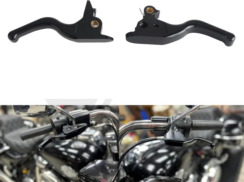FVMOTO 3 Finger 5.9" CNC Shorty Hand Control Lever Kit - Brake & Clutch Levers for Harley Touring (21+ with Spring) - Black Aluminum, Chrome Finish - Image 1